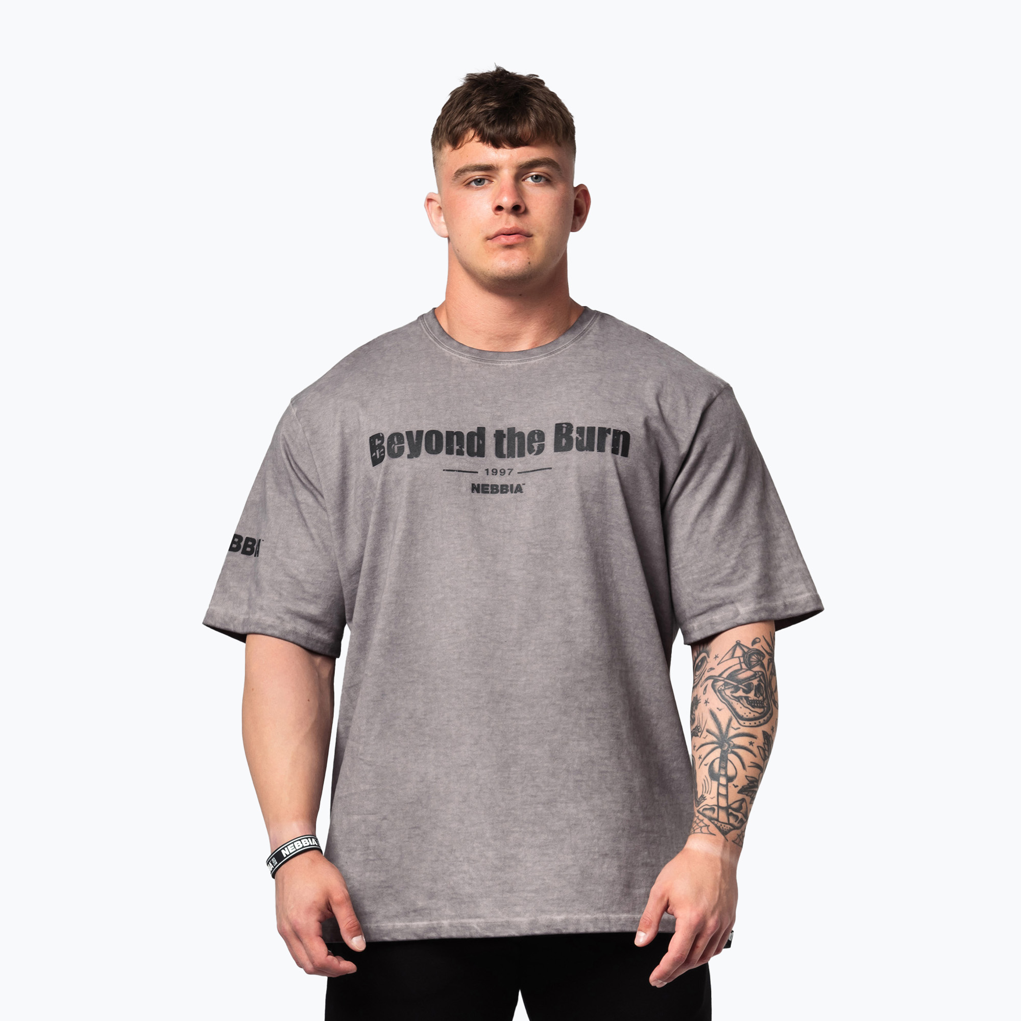 NEBBIA Camicia da allenamento Washed-Off Heavyweight Grind grigio chiaro da uomo (XL) (Washed-Off Heavyweight Grind 370)