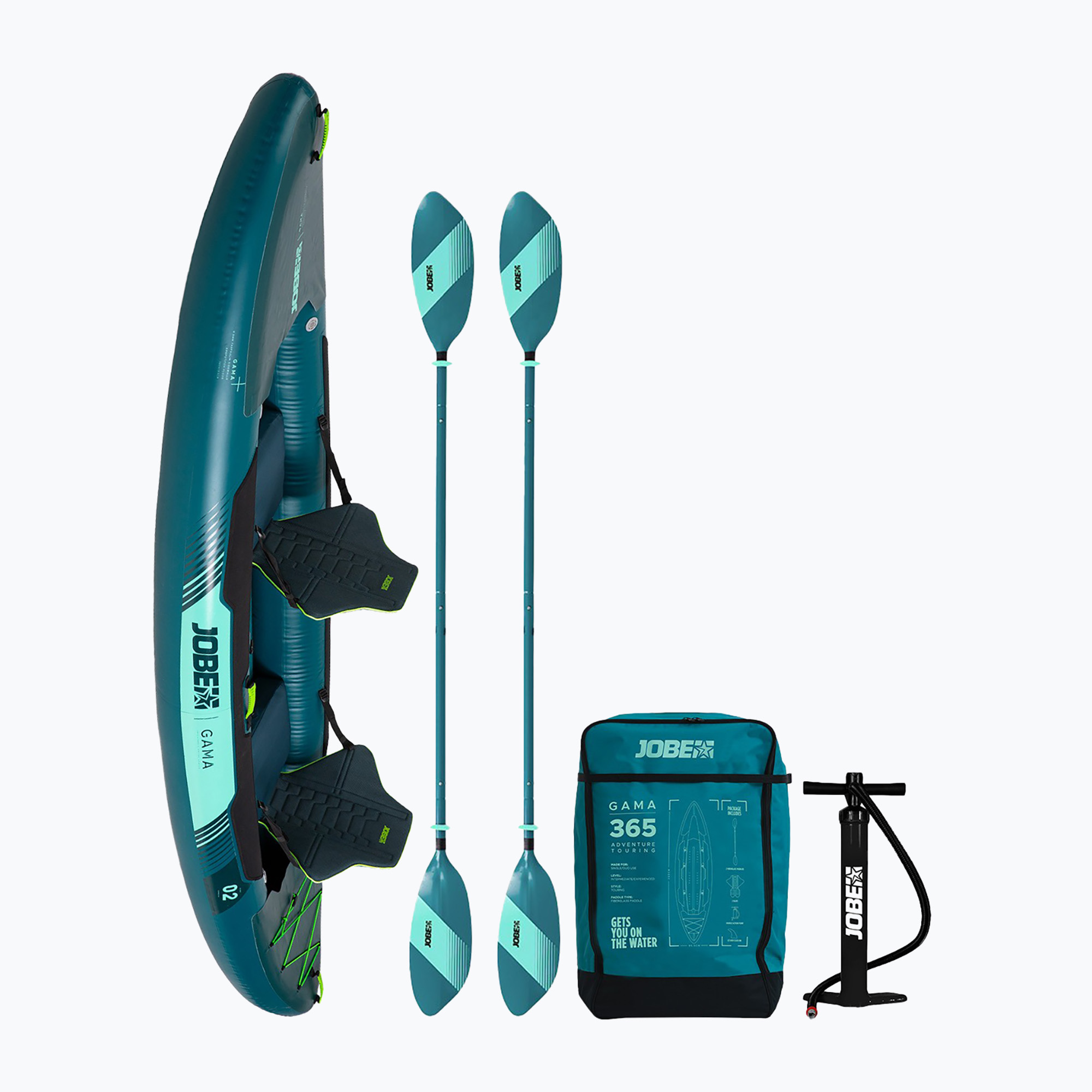 JOBE Gama Pacchetto Kayak gonfiabile per 2 persone 365 cm verde atlantico (365 x 95.5 cm) (Gama Inflatable Kayak Package 600025002)