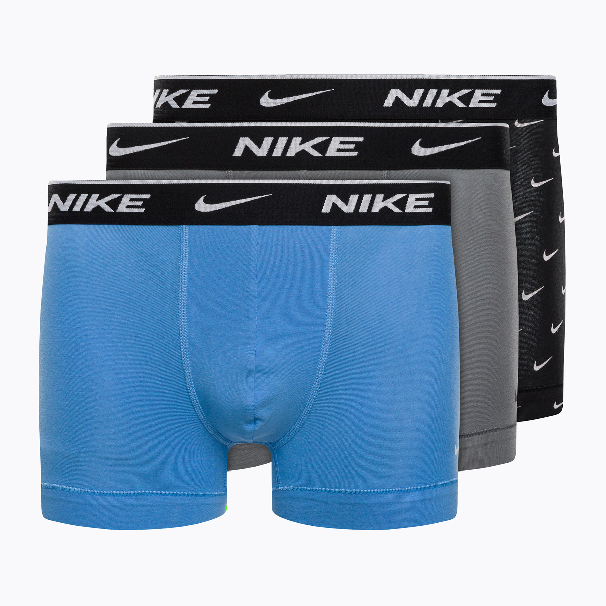 Boxer da uomo Nike Everyday Cotton Stretch Trunk 3 paia stampa swoosh/grigio/uni. blu (XL) (Everyday Cotton Stretch Trunk KE1008-9JI)