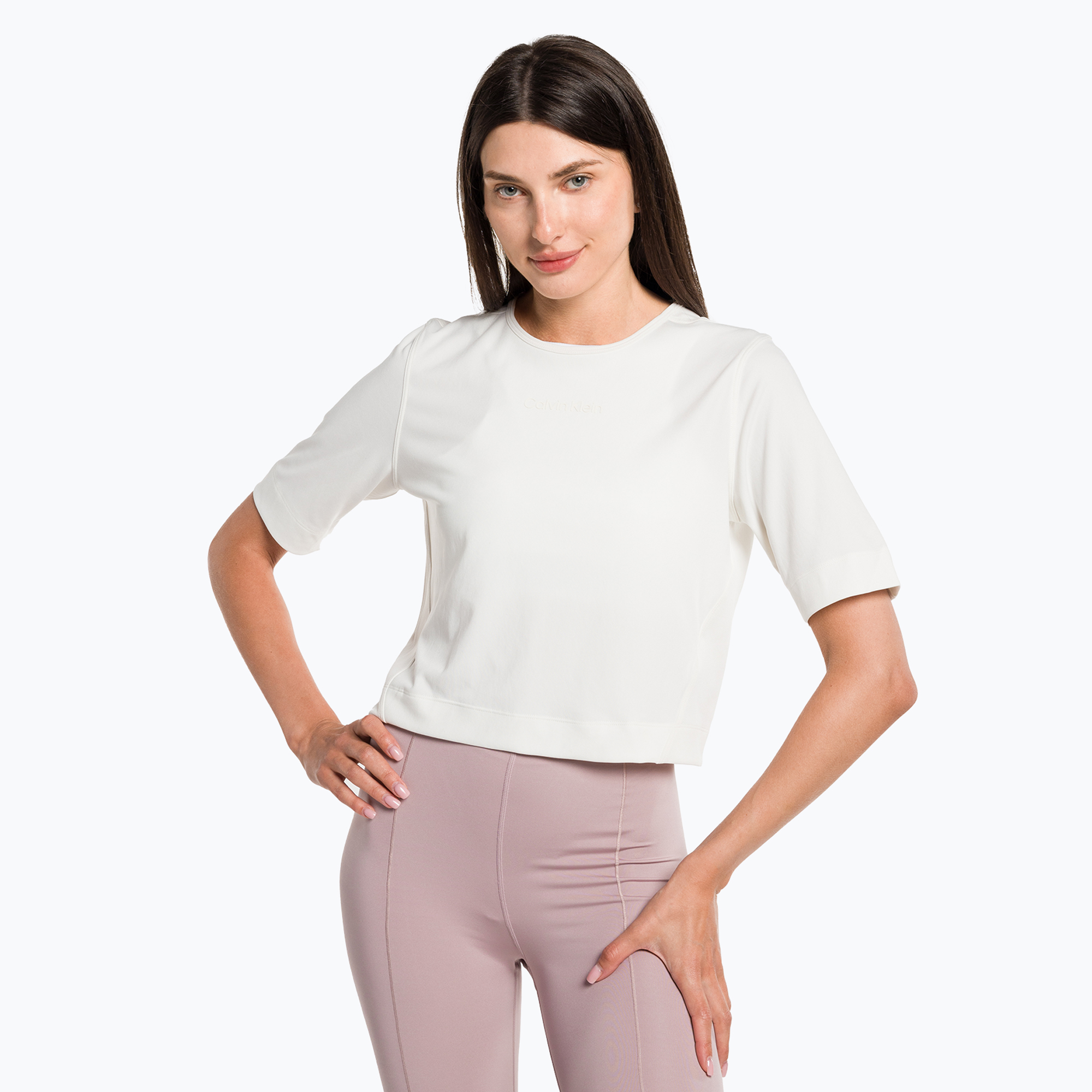 Maglietta Calvin Klein Knit donna in pelle scamosciata bianca (S) (00GWS3K108YBI)