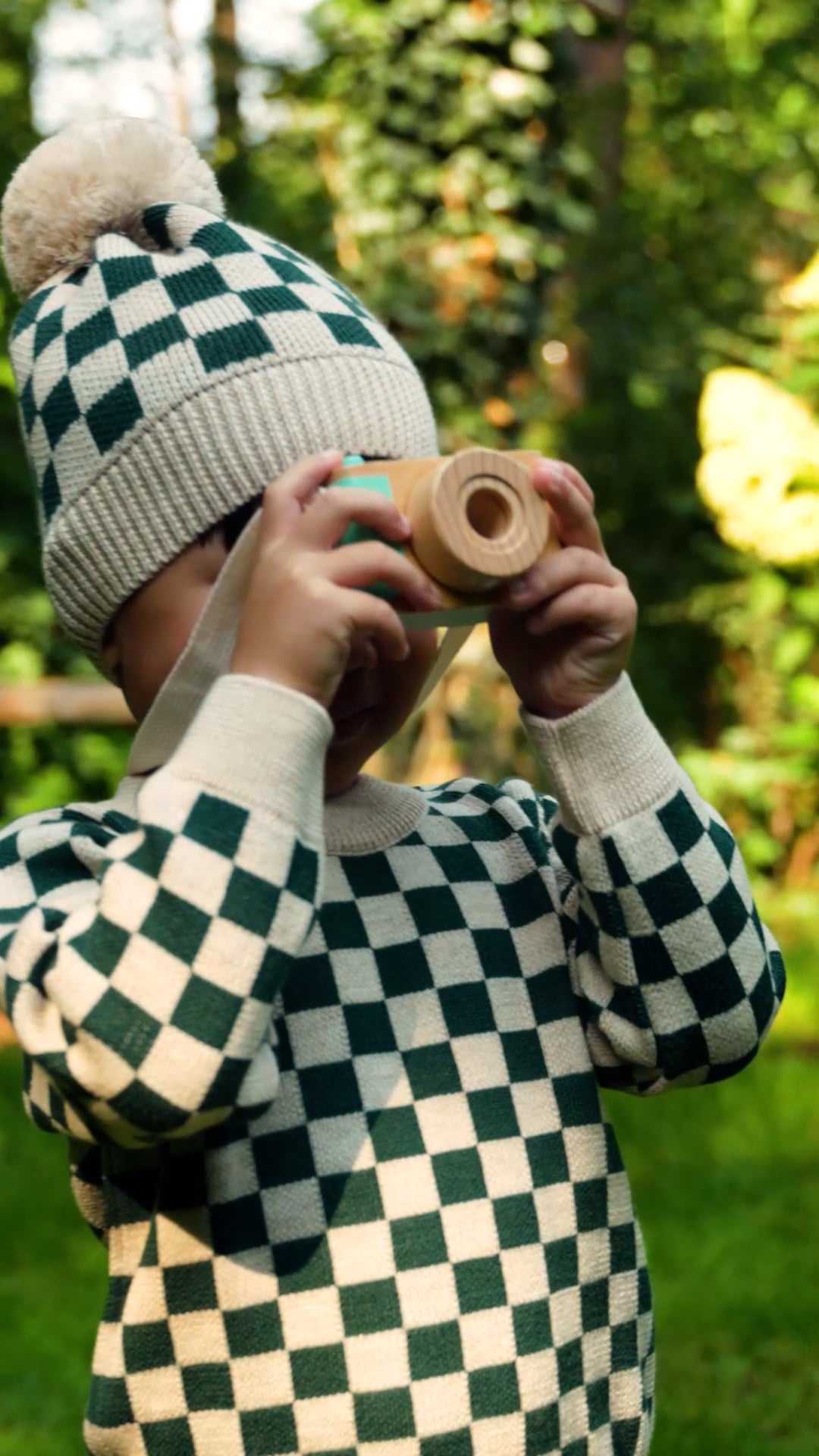 KID STORY berretto invernale per bambini Merino verde scacchiera