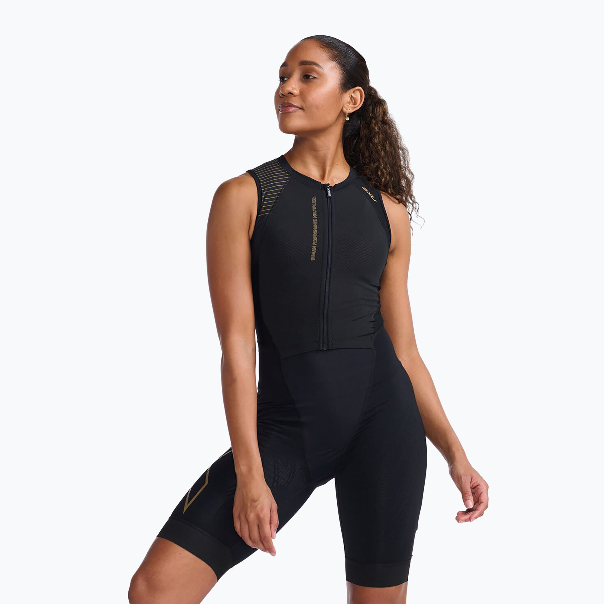 Tuta da triathlon donna 2XU Light Speed Front Zip nero/oro (XXS) (Light Speed Front Zip WT6663D)
