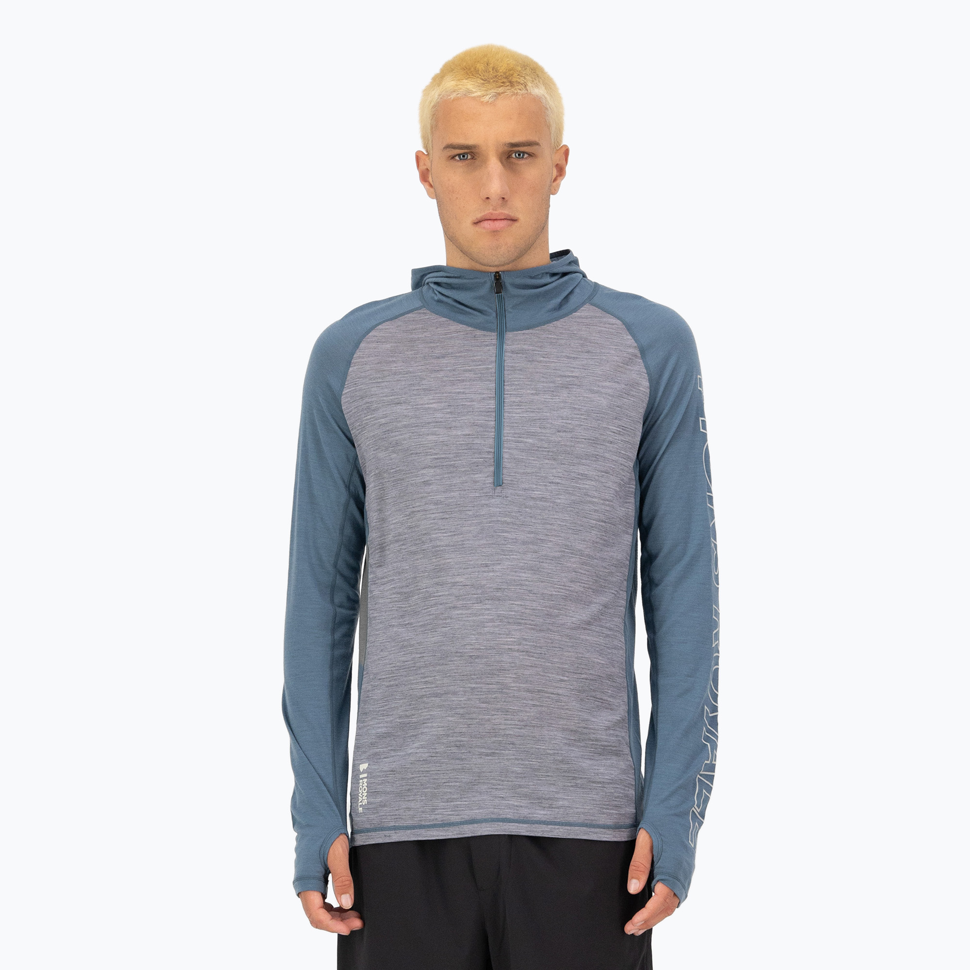 Felpa termica da uomo Mons Royale Temple Tech Hood grigio erica/blu goblin (S) (Temple Tech Hood 100078-1165-887)