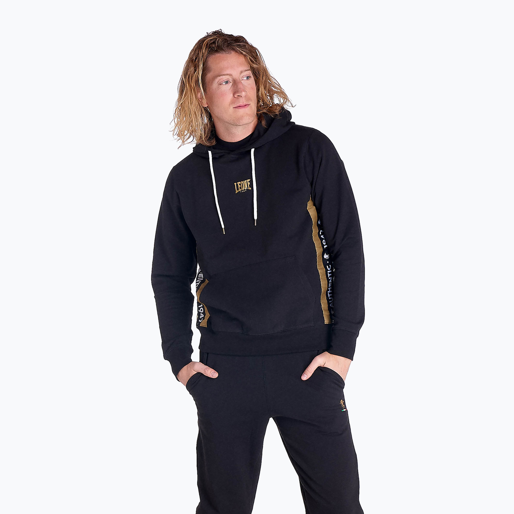 Felpa con cappuccio da uomo LEONE 1947 Gold nero (XXL) (Gold Hoody M4082)