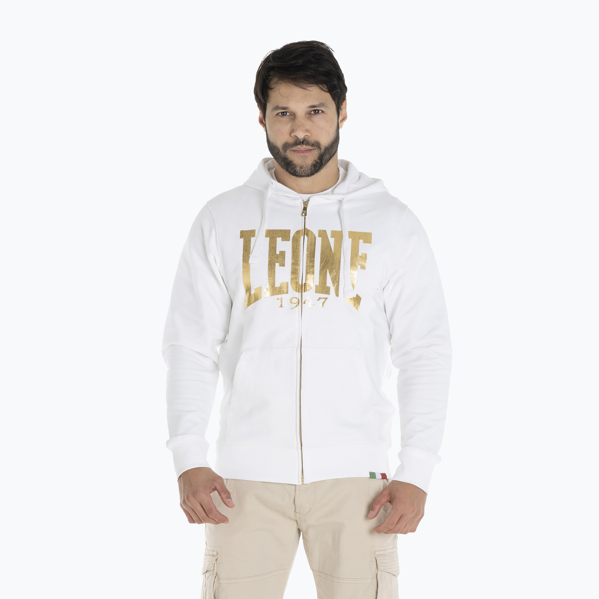 Felpa da uomo LEONE 1947 Gold Hoody bianco ottico (S) (Gold Hoody M4509)